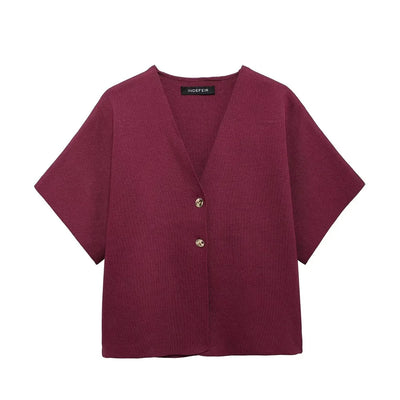 Dames Elegante V-Hals Single Breasted Gebreid Vest Dames Trui Korte Mouw Losse Cropped Vest Herfst Bovenkleding Dames