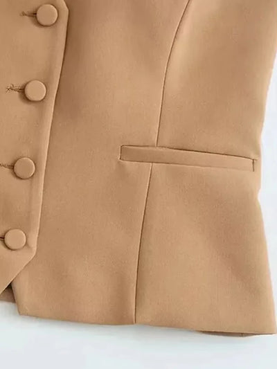 TRZA-Front Button Halter Neck Waistcoat For Women, Backless Sleeveless Vest, Female Outerwear, Chic Tops, Fashion