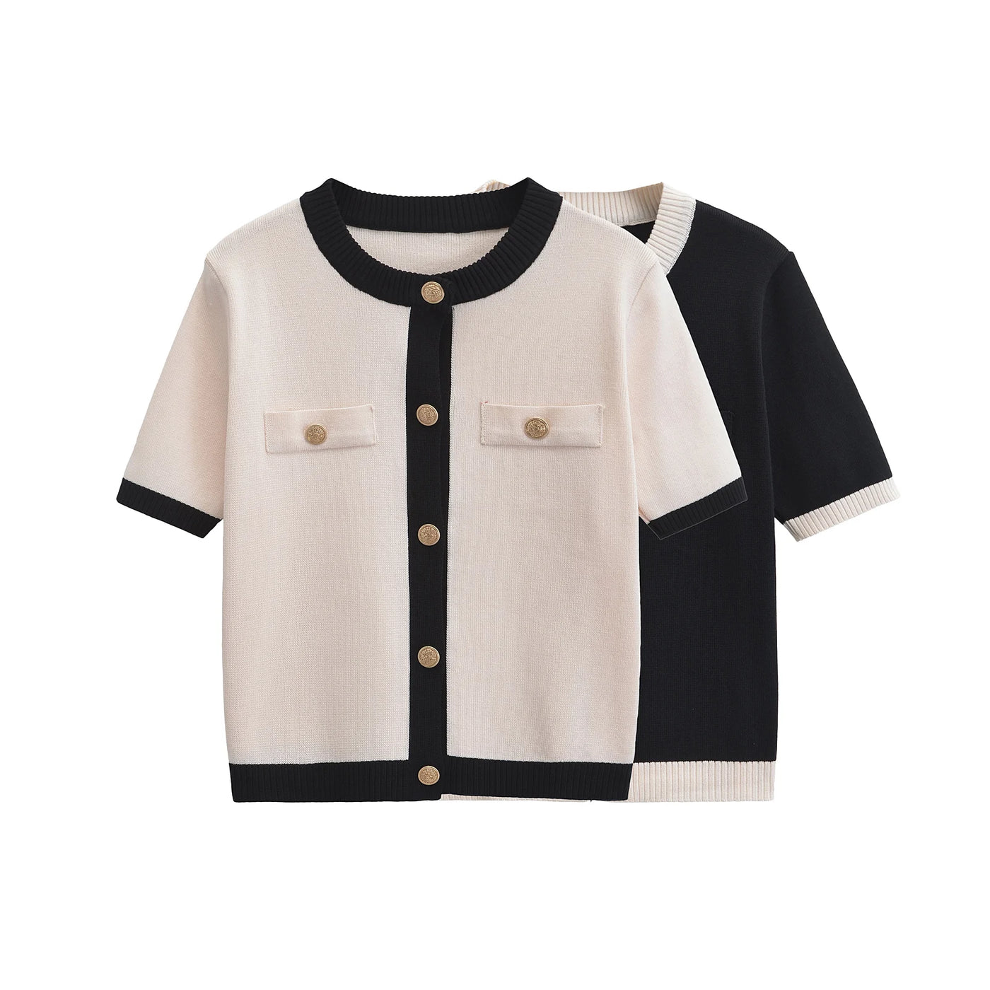 TRAFSHE Summer Women's Knitted Jacket New Casual Fashion Classic Round Neck Single-Breasted Short-Sleeved Sweater Coat Tops