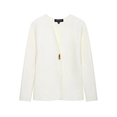 TF.MLN Women Elegant Knitted Cardigan Single Button Women V-neck Long  Sleeve Sweaters 2025 Spring New Female Solid Streetwear