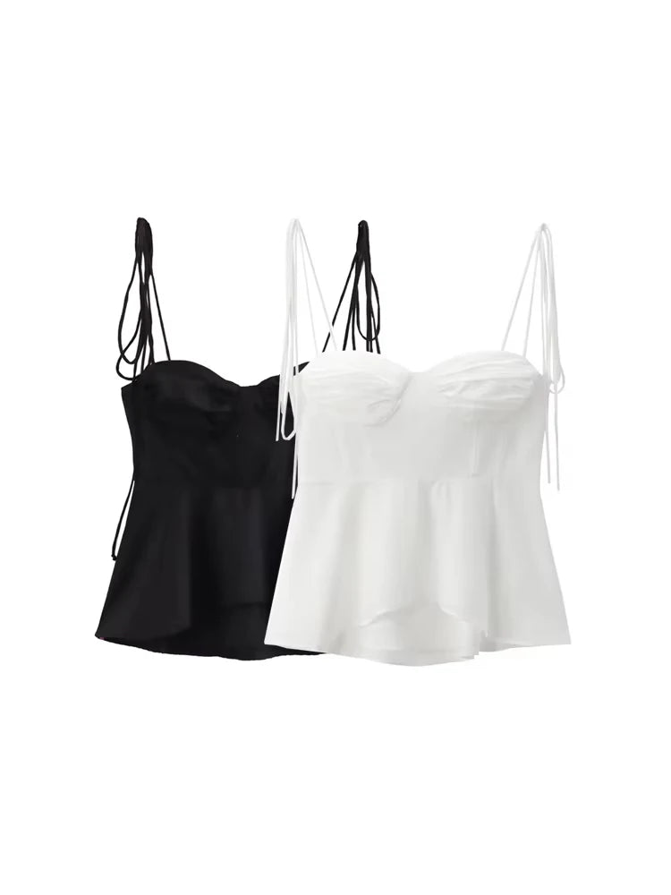 TRZA-Asymmetric Bustier Tops for Women, Sweetheart Neck, Tied Thin Straps, Side Zipper, Female Camis, Sexy Fashion