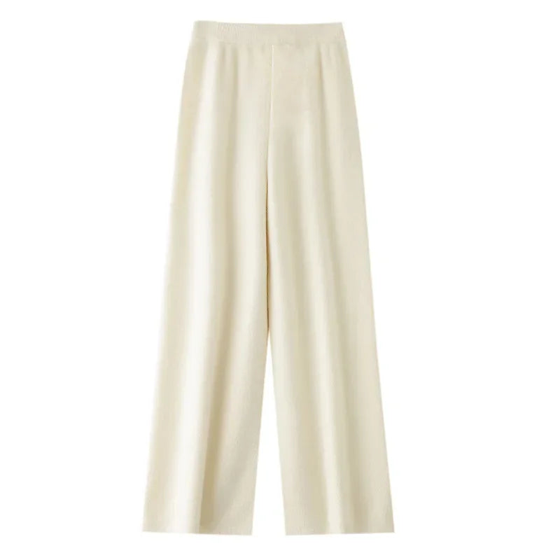 Modieuze casual wollen wijde pijpen broek elegante dame losse pasvorm normale stijl elastische taille herfstseizoen lange damesbroek