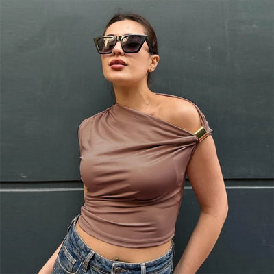 TRAF Asymmetrical Top Women Sexy Tanks & Camis Summer 2025 Yellow Black Tank Top Solid Tight Casual Tops Streetwear Y2k T-Shirt