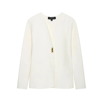 TF.MLN Women Elegant Knitted Cardigan Single Button Women V-neck Long  Sleeve Sweaters 2025 Spring New Female Solid Streetwear