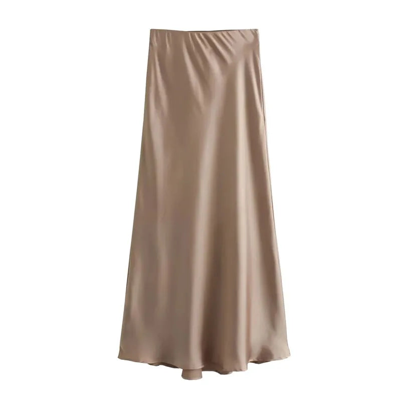 TRAF Vrouw 2024 Satijnen Rok Vrouwen Hoge Taille Lange Rokken Voor Vrouwen Zomer Zwarte Midi Rok Kantoor Elegante vrouwen rokken