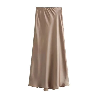 TRAF Vrouw 2024 Satijnen Rok Vrouwen Hoge Taille Lange Rokken Voor Vrouwen Zomer Zwarte Midi Rok Kantoor Elegante vrouwen rokken