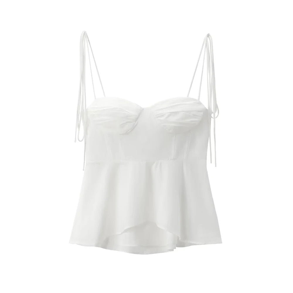 TRZA-Asymmetric Bustier Tops for Women, Sweetheart Neck, Tied Thin Straps, Side Zipper, Female Camis, Sexy Fashion