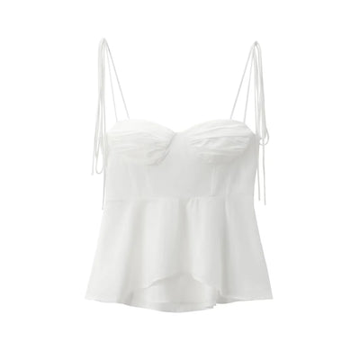 TRZA-Asymmetric Bustier Tops for Women, Sweetheart Neck, Tied Thin Straps, Side Zipper, Female Camis, Sexy Fashion