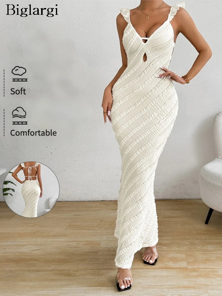 Zomer mouwloze onderjurk dames ruche geplooide onregelmatige patchwork mode backless sexy dames lange jurken slanke vrouw jurk