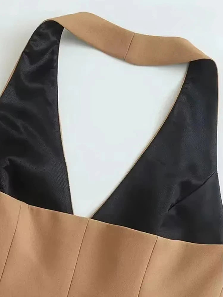 TRZA-Front Button Halter Neck Waistcoat For Women, Backless Sleeveless Vest, Female Outerwear, Chic Tops, Fashion