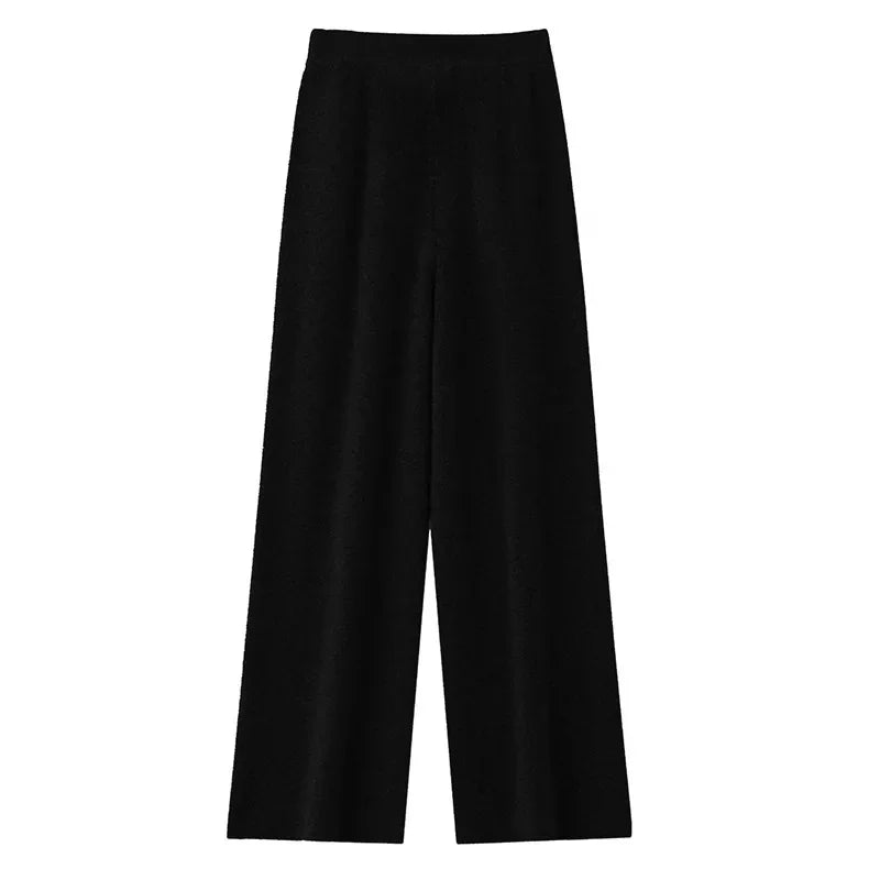 Modieuze casual wollen wijde pijpen broek elegante dame losse pasvorm normale stijl elastische taille herfstseizoen lange damesbroek