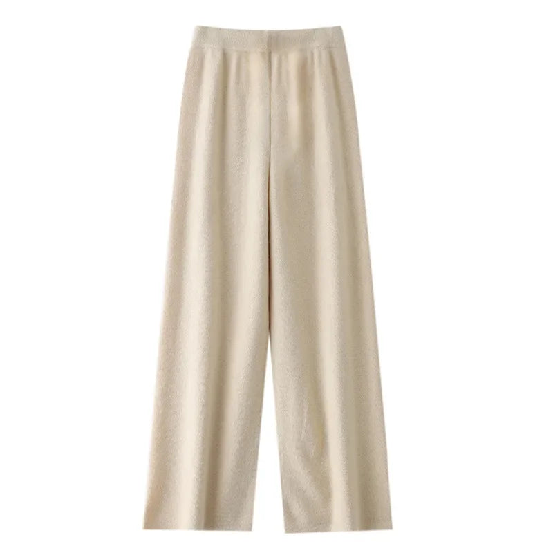 Modieuze casual wollen wijde pijpen broek elegante dame losse pasvorm normale stijl elastische taille herfstseizoen lange damesbroek