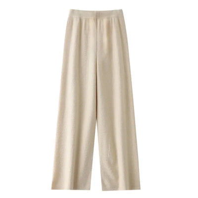 Modieuze casual wollen wijde pijpen broek elegante dame losse pasvorm normale stijl elastische taille herfstseizoen lange damesbroek