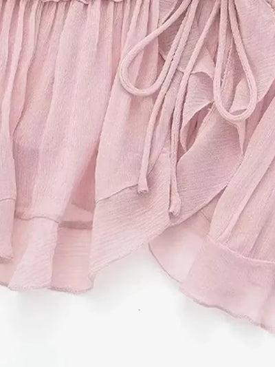 TRZA Women Fashion With Ruffled Front Tied Semi-sheer Tank Tops Sexy Backless Thin Straps Female Camis Mujer