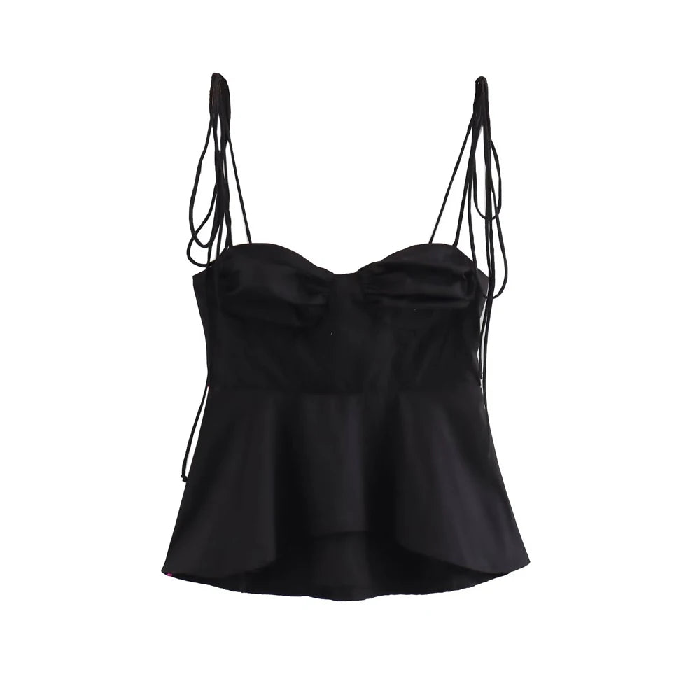 TRZA-Asymmetric Bustier Tops for Women, Sweetheart Neck, Tied Thin Straps, Side Zipper, Female Camis, Sexy Fashion