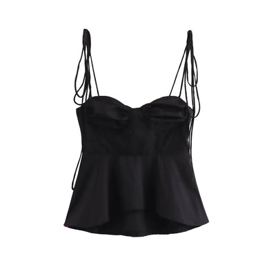 TRZA-Asymmetric Bustier Tops for Women, Sweetheart Neck, Tied Thin Straps, Side Zipper, Female Camis, Sexy Fashion