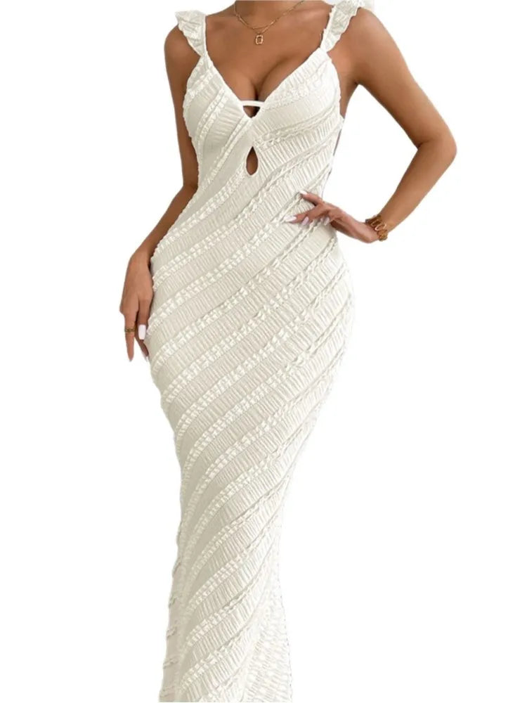 Zomer mouwloze onderjurk dames ruche geplooide onregelmatige patchwork mode backless sexy dames lange jurken slanke vrouw jurk