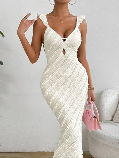 Zomer mouwloze onderjurk dames ruche geplooide onregelmatige patchwork mode backless sexy dames lange jurken slanke vrouw jurk