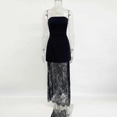 Tornova Strapless Lace Dress Sets Female Elegant Sexy Strap Vest High Waist Splice Long Skirt Ladies Slim Banquet 2 Pieces Set