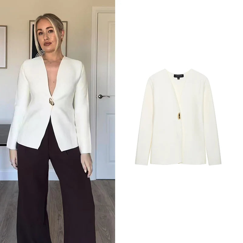 TF.MLN Women Elegant Knitted Cardigan Single Button Women V-neck Long  Sleeve Sweaters 2025 Spring New Female Solid Streetwear