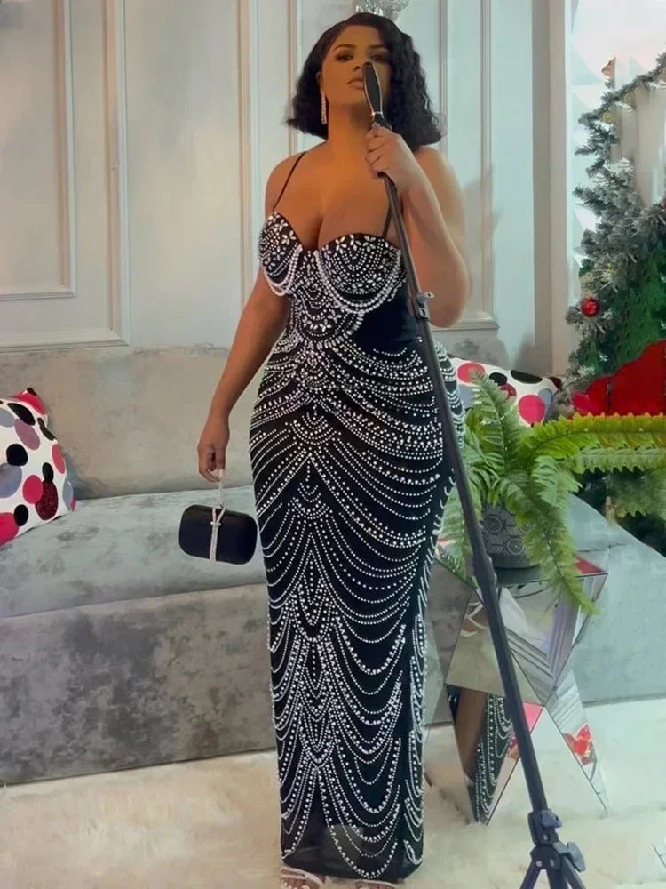 Nieuwe luxe sprankelende kristallen strass parel beroemdheden jurk bruine jurk vrouw riem avondfeest verjaardag prom bruiloft vestido