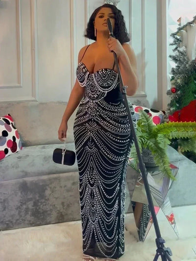 Nieuwe luxe sprankelende kristallen strass parel beroemdheden jurk bruine jurk vrouw riem avondfeest verjaardag prom bruiloft vestido