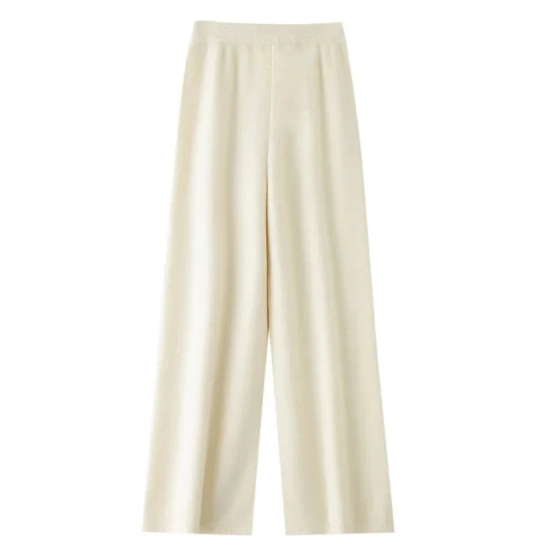 Modieuze casual wollen wijde pijpen broek elegante dame losse pasvorm normale stijl elastische taille herfstseizoen lange damesbroek