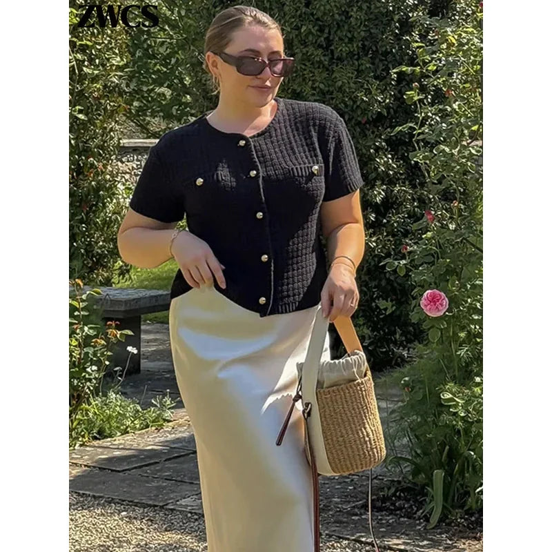 Elegant Gebreid Tweed Vest Vrouwen Solid Single Breasted O-hals Korte Mouw Trui Vest 2024 Herfst Nieuwe Dame All-Match tops