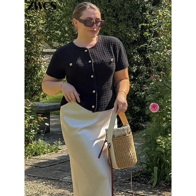 Elegant Gebreid Tweed Vest Vrouwen Solid Single Breasted O-hals Korte Mouw Trui Vest 2024 Herfst Nieuwe Dame All-Match tops