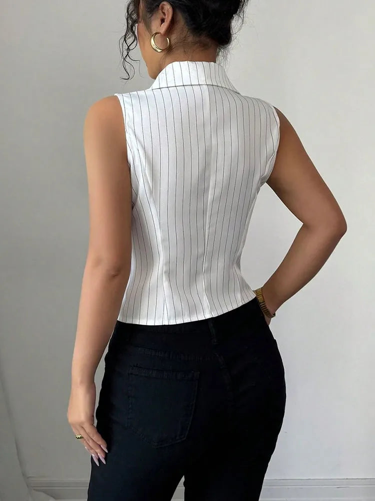 Summer minimalist striped shirt sleeveless slim fit women's thin outer top fashionable shirt