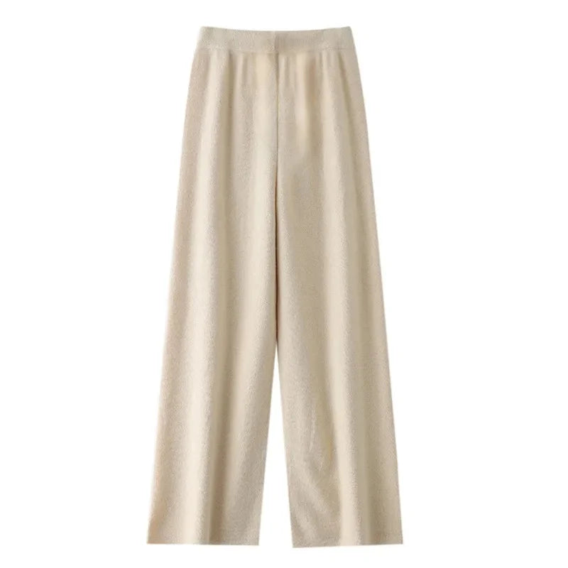 Modieuze casual wollen wijde pijpen broek elegante dame losse pasvorm normale stijl elastische taille herfstseizoen lange damesbroek