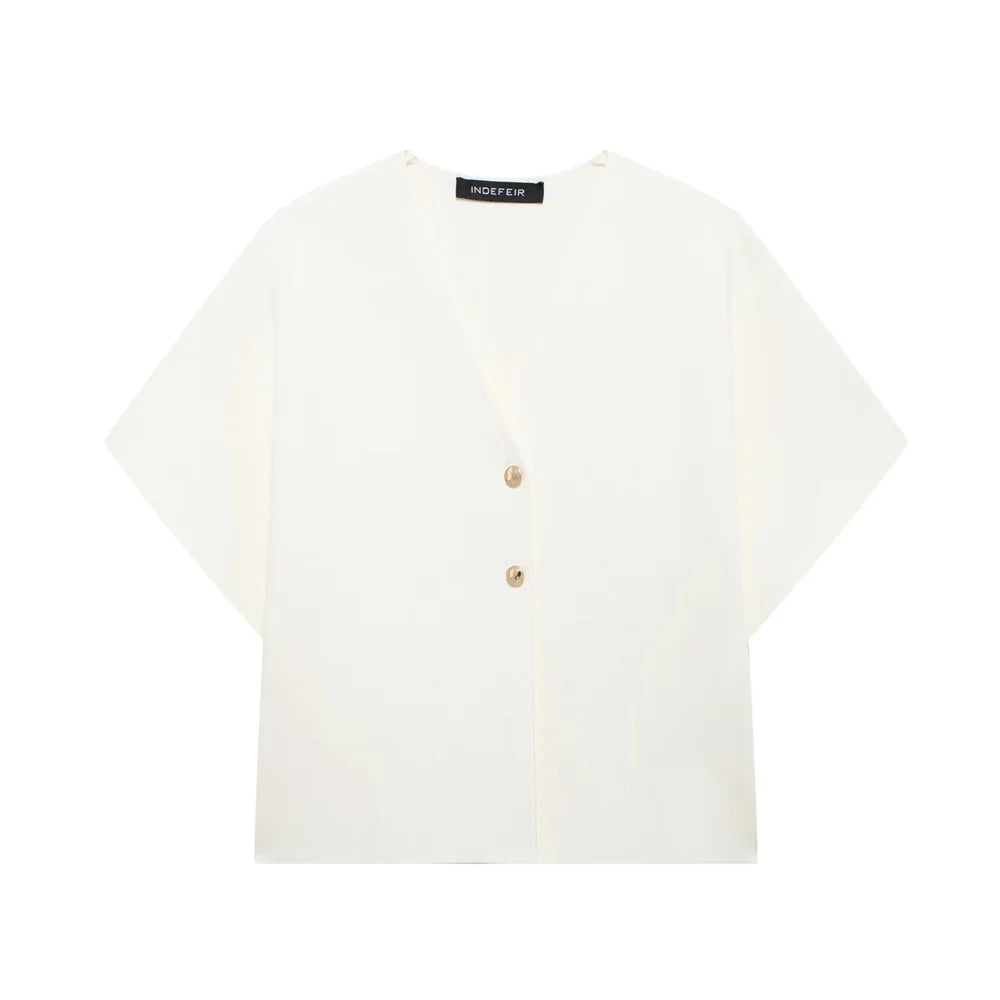 Dames Elegante V-Hals Single Breasted Gebreid Vest Dames Trui Korte Mouw Losse Cropped Vest Herfst Bovenkleding Dames