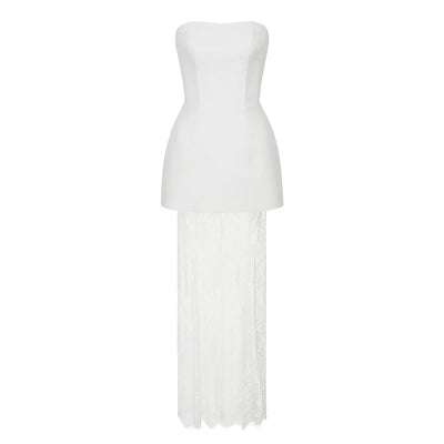 Tornova Strapless Lace Dress Sets Female Elegant Sexy Strap Vest High Waist Splice Long Skirt Ladies Slim Banquet 2 Pieces Set