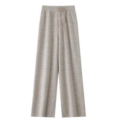 Modieuze casual wollen wijde pijpen broek elegante dame losse pasvorm normale stijl elastische taille herfstseizoen lange damesbroek