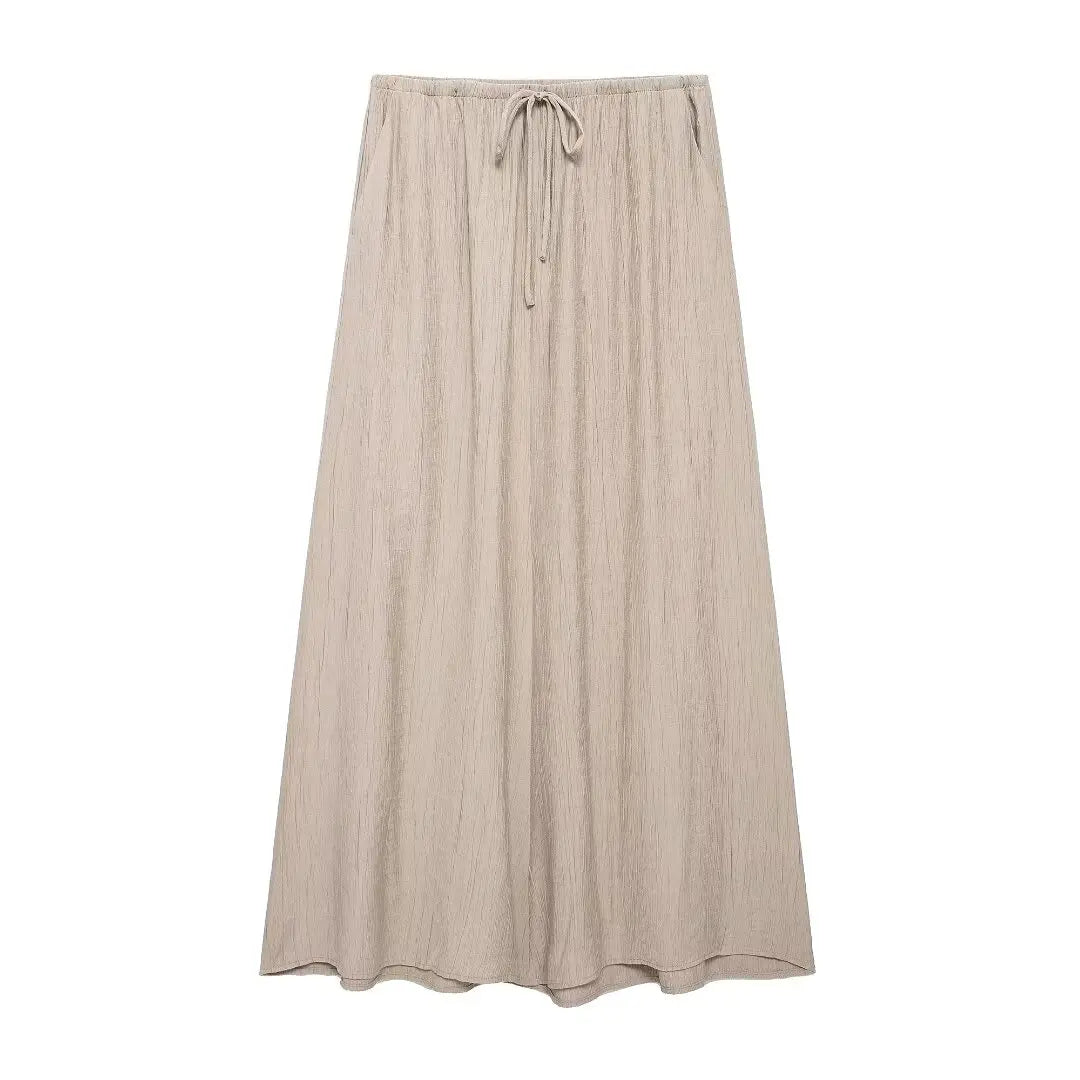 TRAFZA Damesstraatvest 2-delige set Chique V-hals Mouwloos Vetersluiting Getextureerd vest + Casual rokpak met hoge taille en trekkoord