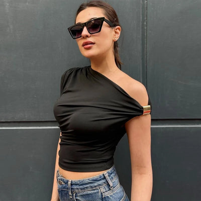 TRAF Asymmetrical Top Women Sexy Tanks & Camis Summer 2025 Yellow Black Tank Top Solid Tight Casual Tops Streetwear Y2k T-Shirt