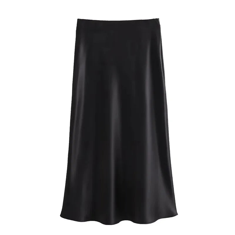 TRAF Vrouw 2024 Satijnen Rok Vrouwen Hoge Taille Lange Rokken Voor Vrouwen Zomer Zwarte Midi Rok Kantoor Elegante vrouwen rokken