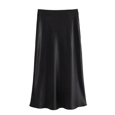 TRAF Vrouw 2024 Satijnen Rok Vrouwen Hoge Taille Lange Rokken Voor Vrouwen Zomer Zwarte Midi Rok Kantoor Elegante vrouwen rokken