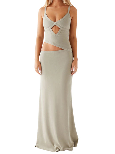 Vrouwen onderjurk zomer elegante mouwloze v-hals backless uitgehold bodycon lange jurken maxi voor party cocktail prom club