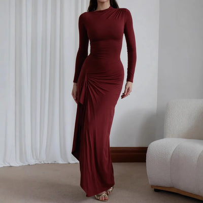 Elegante witte ruches jurken dames lange mouwen bochtige split avond luxe feestjurk winteravond zwarte jurken rode prom gewaad