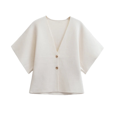 2024 European and American style autumn new women's fashion simple style casual plain needle short sleeve V neck knitted top