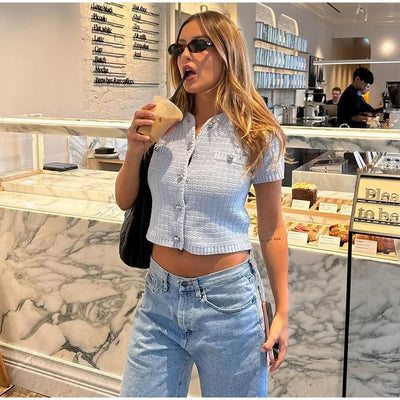 Elegant Gebreid Tweed Vest Vrouwen Solid Single Breasted O-hals Korte Mouw Trui Vest 2024 Herfst Nieuwe Dame All-Match tops