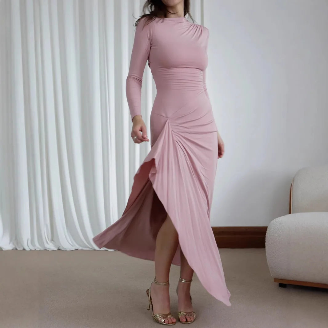 Elegante witte ruches jurken dames lange mouwen bochtige split avond luxe feestjurk winteravond zwarte jurken rode prom gewaad