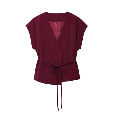 TFMLN Fashion Women's Trouser Suits Sleeveless V-Neck Top With Belt Straight Pants Sets 2025 Spring Summer Commuter 2 Piece Set