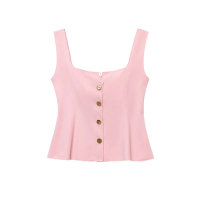 TRAF 2025 Women Fashion Short Skirt Hem Elastic Vest Top Casual Slim Sleeveless O Neck Halter Camis