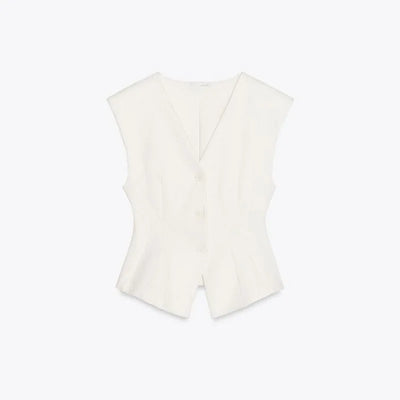 Elegant Solid Vest Trouser Suits Women Sleeveless Button V-Neck Vests Straight Wide Leg Pants Lady 2025 Fashion Office Set