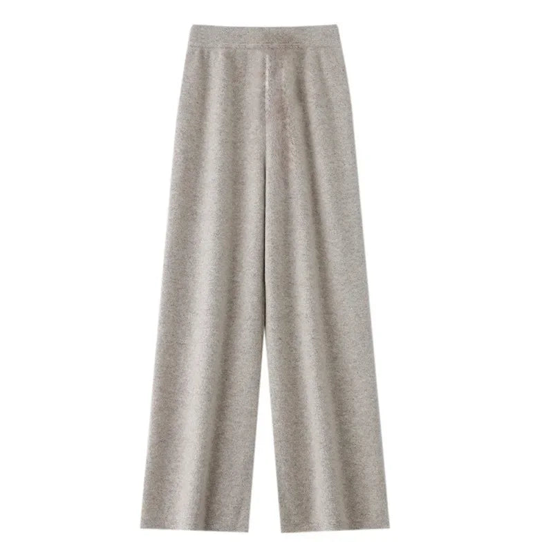 Modieuze casual wollen wijde pijpen broek elegante dame losse pasvorm normale stijl elastische taille herfstseizoen lange damesbroek