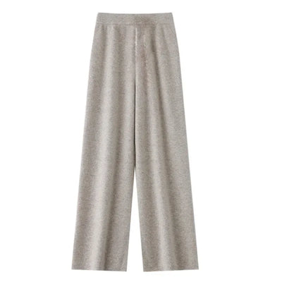 Modieuze casual wollen wijde pijpen broek elegante dame losse pasvorm normale stijl elastische taille herfstseizoen lange damesbroek