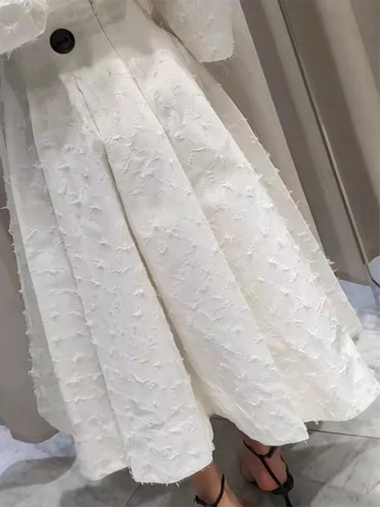 Elegant Shirt Skirt Set Women Lapel Long Sleeve Loose T-shirt High Waist Pleated Long Skirts Suits 2025 Summer Street Lady Sets