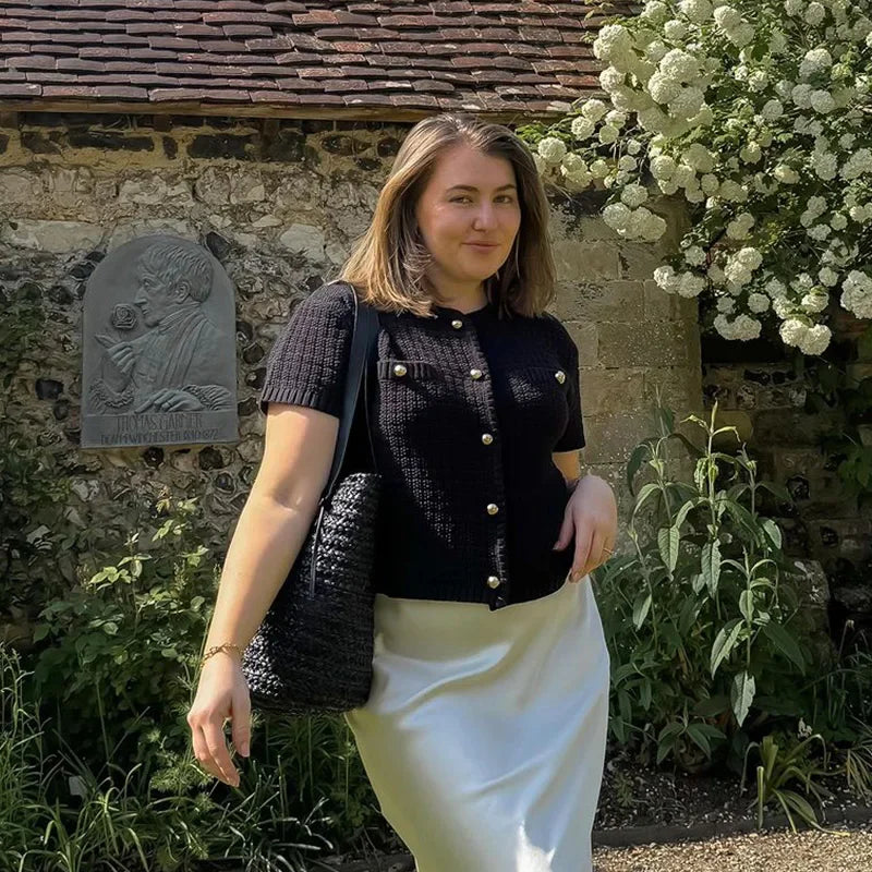 Elegant Gebreid Tweed Vest Vrouwen Solid Single Breasted O-hals Korte Mouw Trui Vest 2024 Herfst Nieuwe Dame All-Match tops